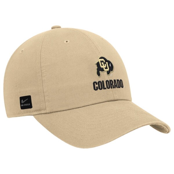 Gold Nike hat with CU Buffaloes logo above black “COLORADO” text and On-Field patch on left side of bill